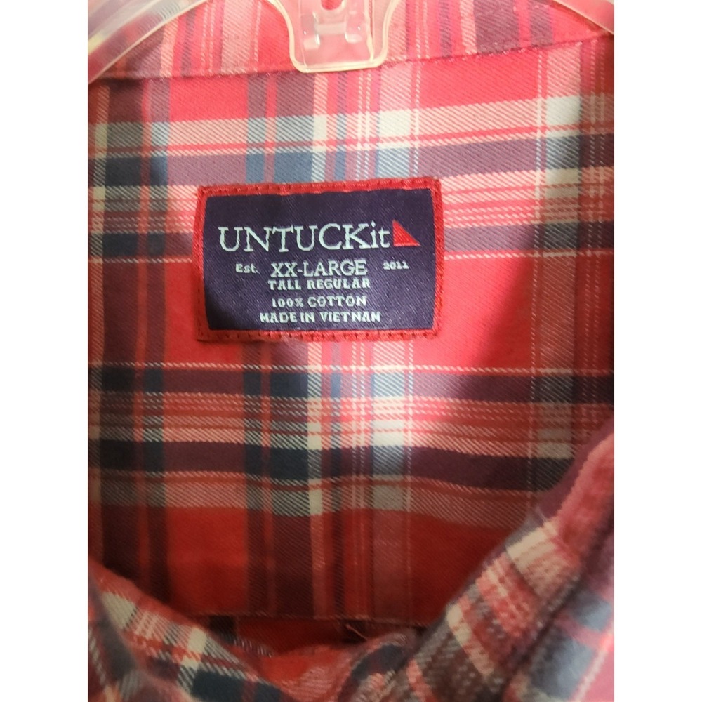 UNTUCKit Mens 2XLT Red Plaid Long Sleeve 100% Cotton Preppy Workwear Camping - Picture 2 of 6
